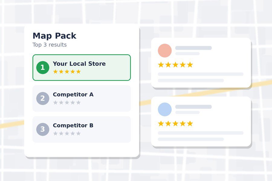 Google Map Pack rankings and reviews